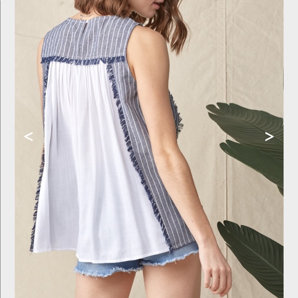 NWT. Frayed Striped Top - Picture 3 of 4